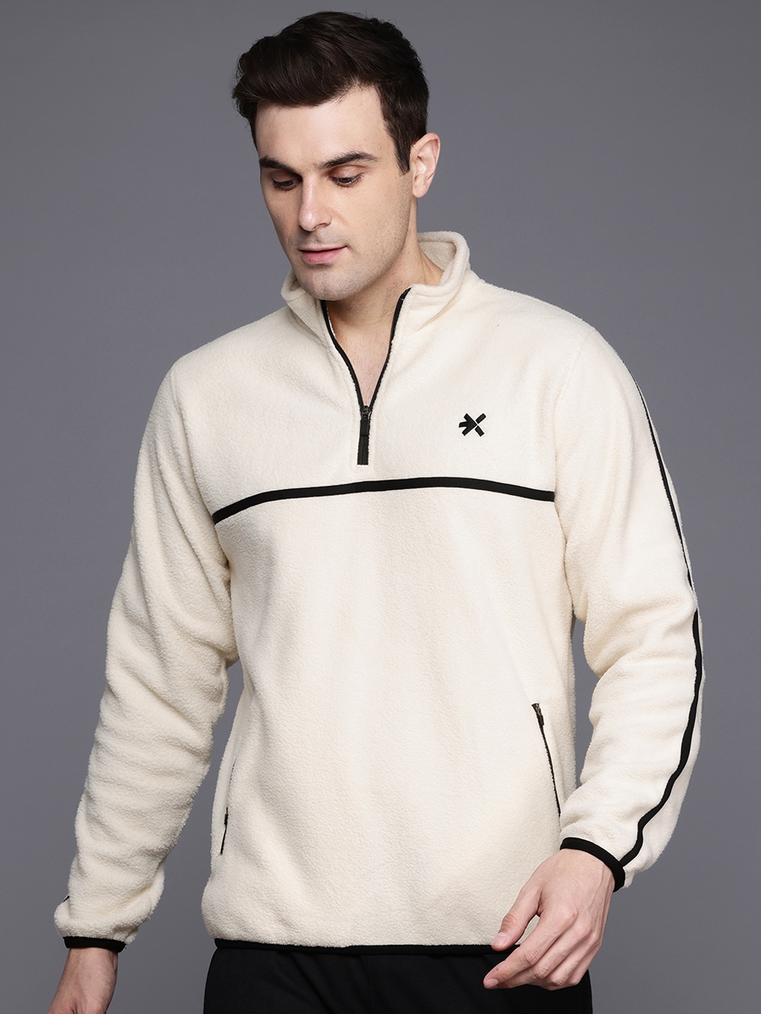 

HRX by Hrithik Roshan Fleece Half-Zipper Sweatshirt, Cream