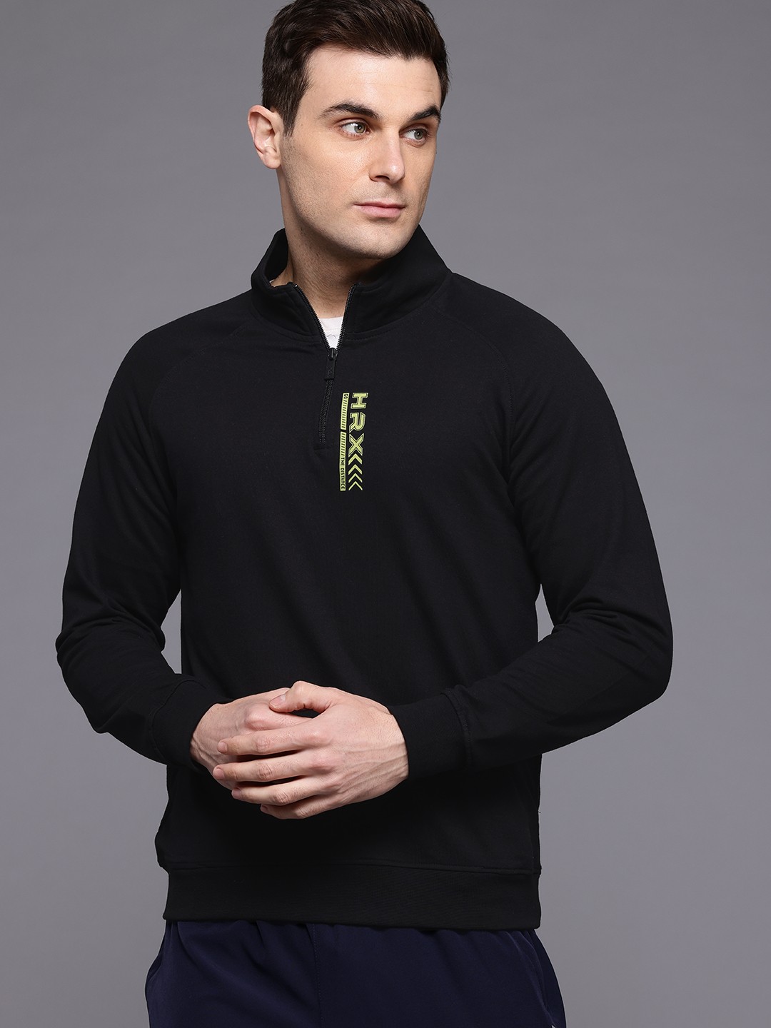 

HRX by Hrithik Roshan Mock Collar Raglan Sleeve Running Sweatshirt, Black