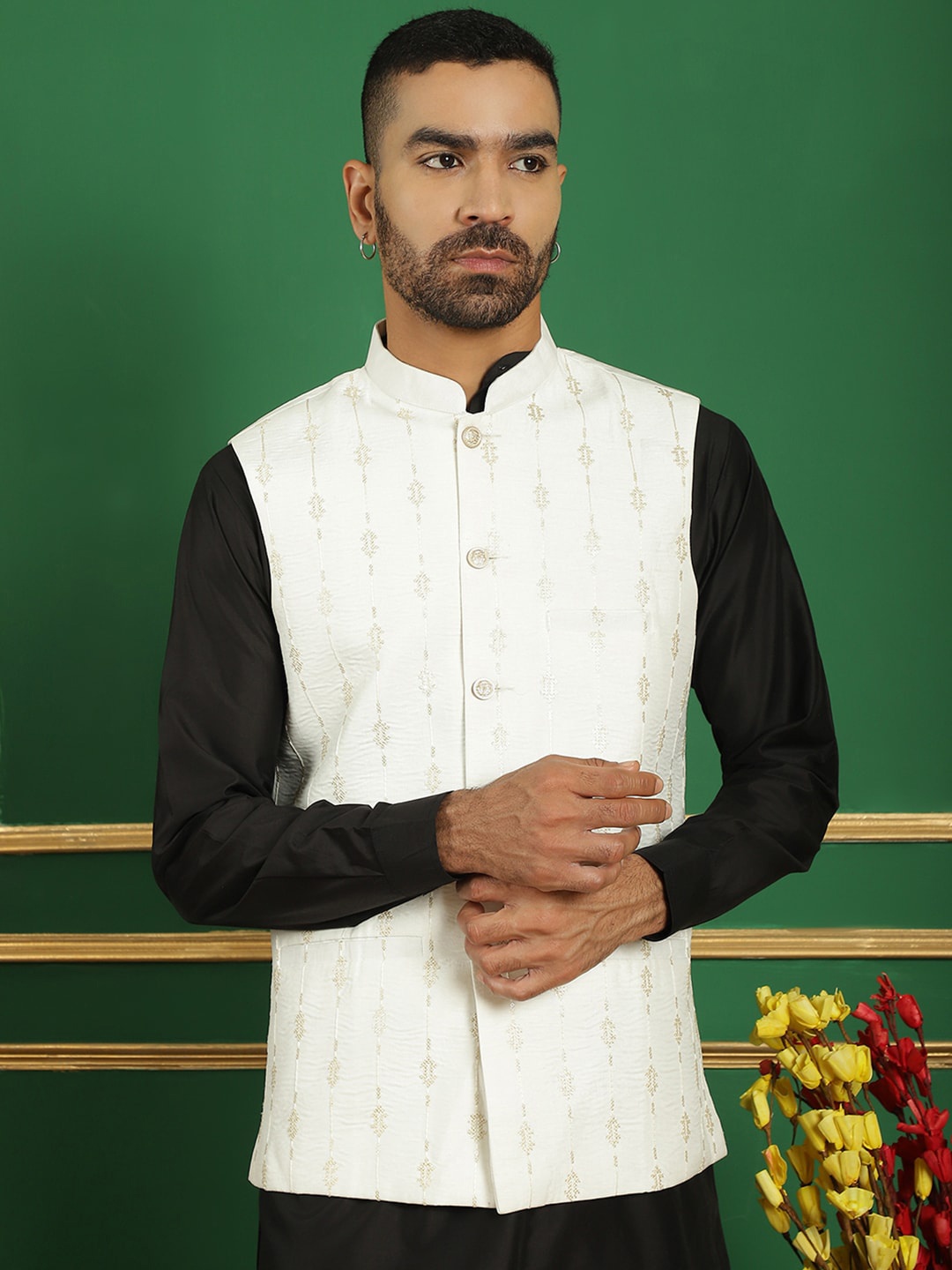 

Anouk White Embroidered Nehru Jacket