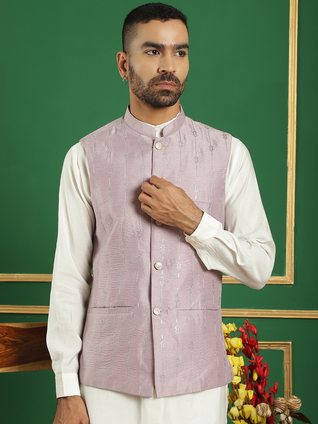 

Anouk Sequin Embroidered Nehru Jacket, Lavender
