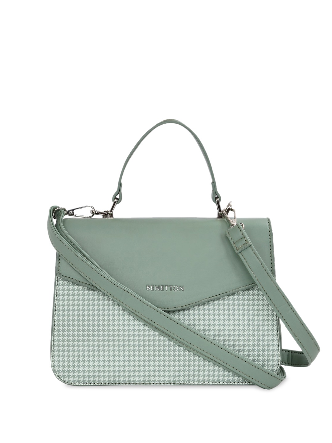 

United Colors of Benetton Checked PU Structured Satchel, Green