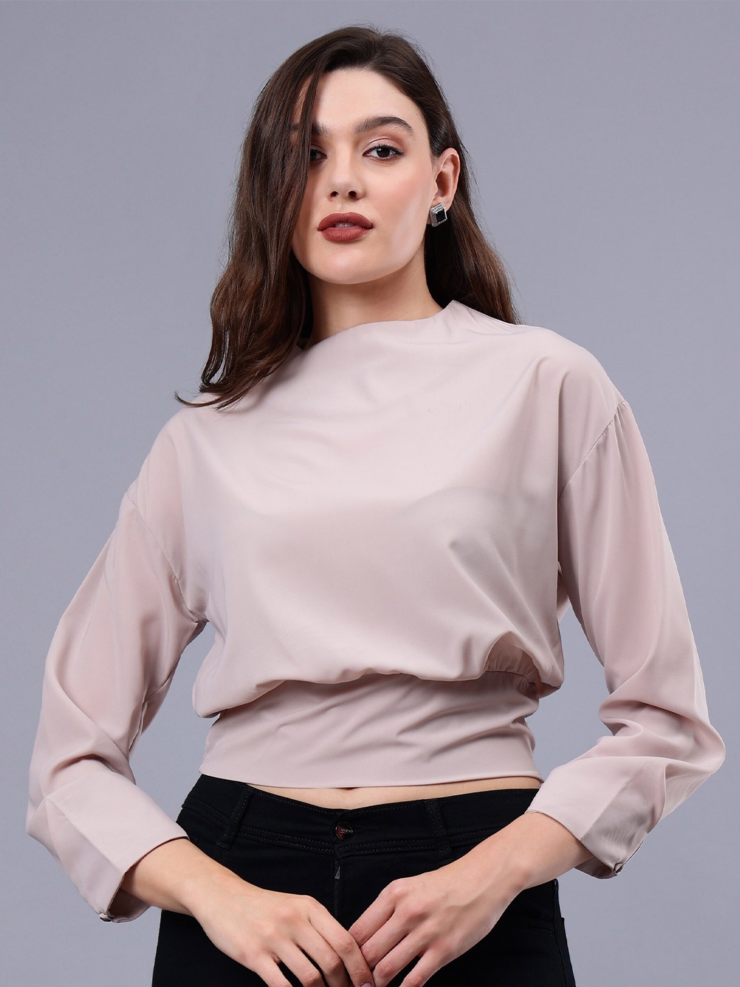 

Albion By CnM Boat Neck Smocked Cinched Waist Top, Beige