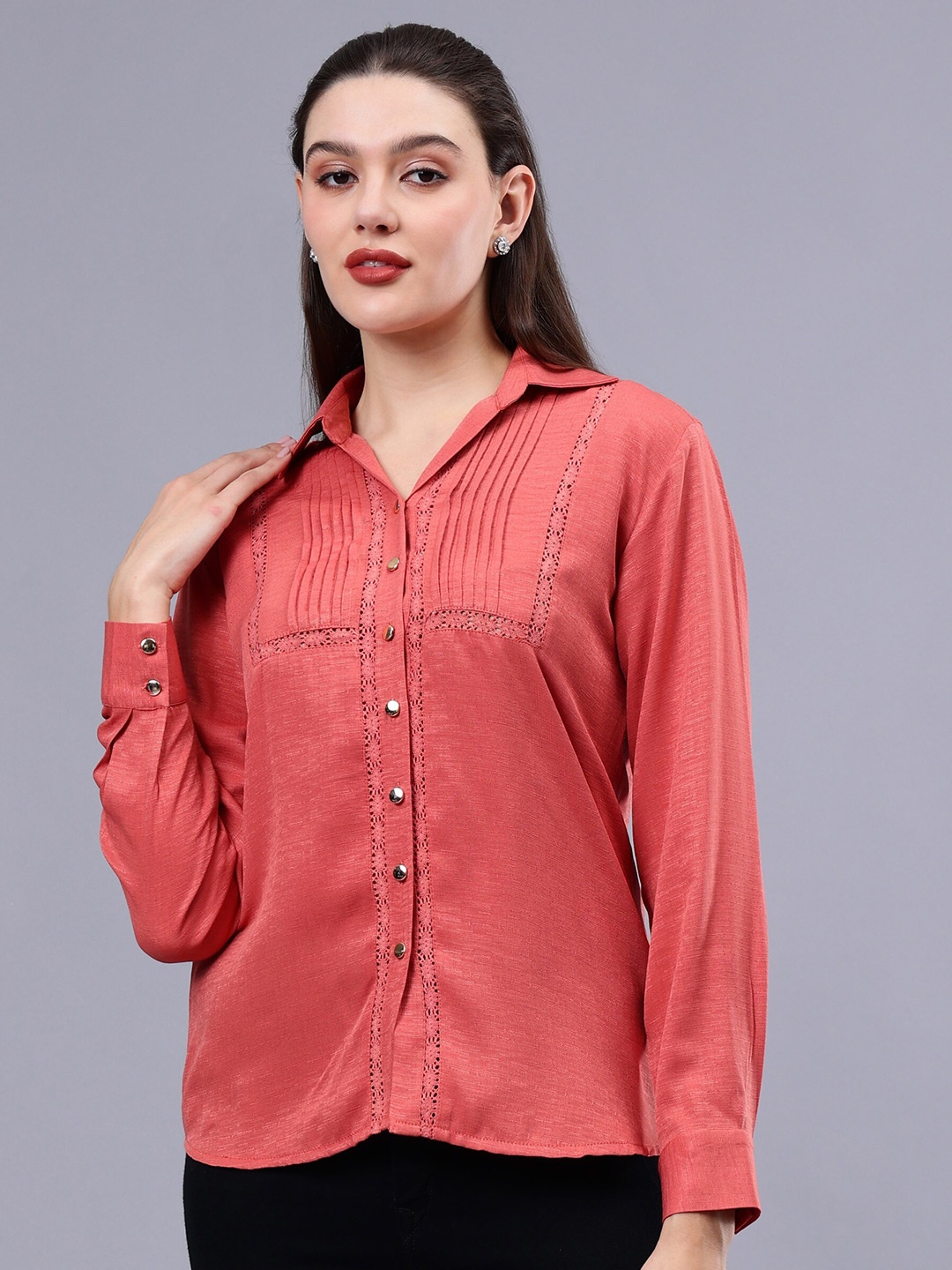 

Albion By CnM Cuffed Sleeves Pleated Shirt Style Top, Rose