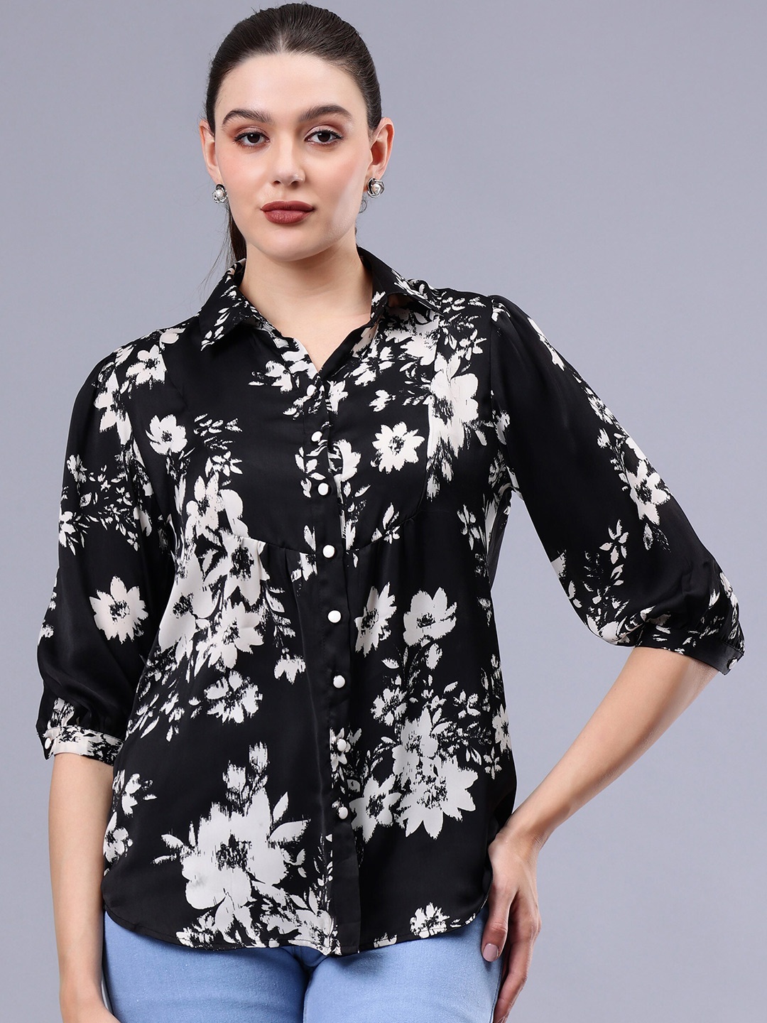 

Albion By CnM Floral Printed Shirt Style Top, Black
