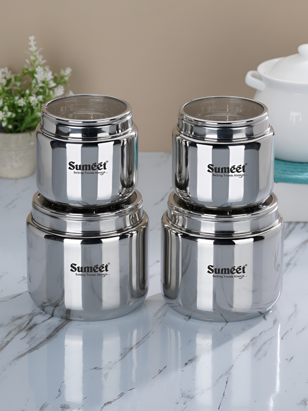 

Sumeet 4 Pieces Stainless Steel Easy to Clean Containers Set, Silver