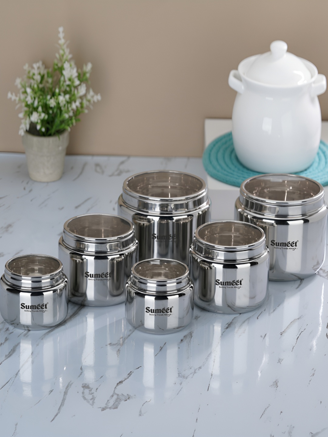 

Sumeet Silver Toned 6 Pcs Stainless Steel Containers