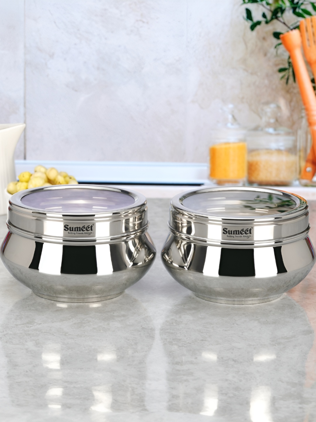 

Sumeet 2 Pieces Stainless Steel Dishwasher Safe Container 800 ml Each, Silver
