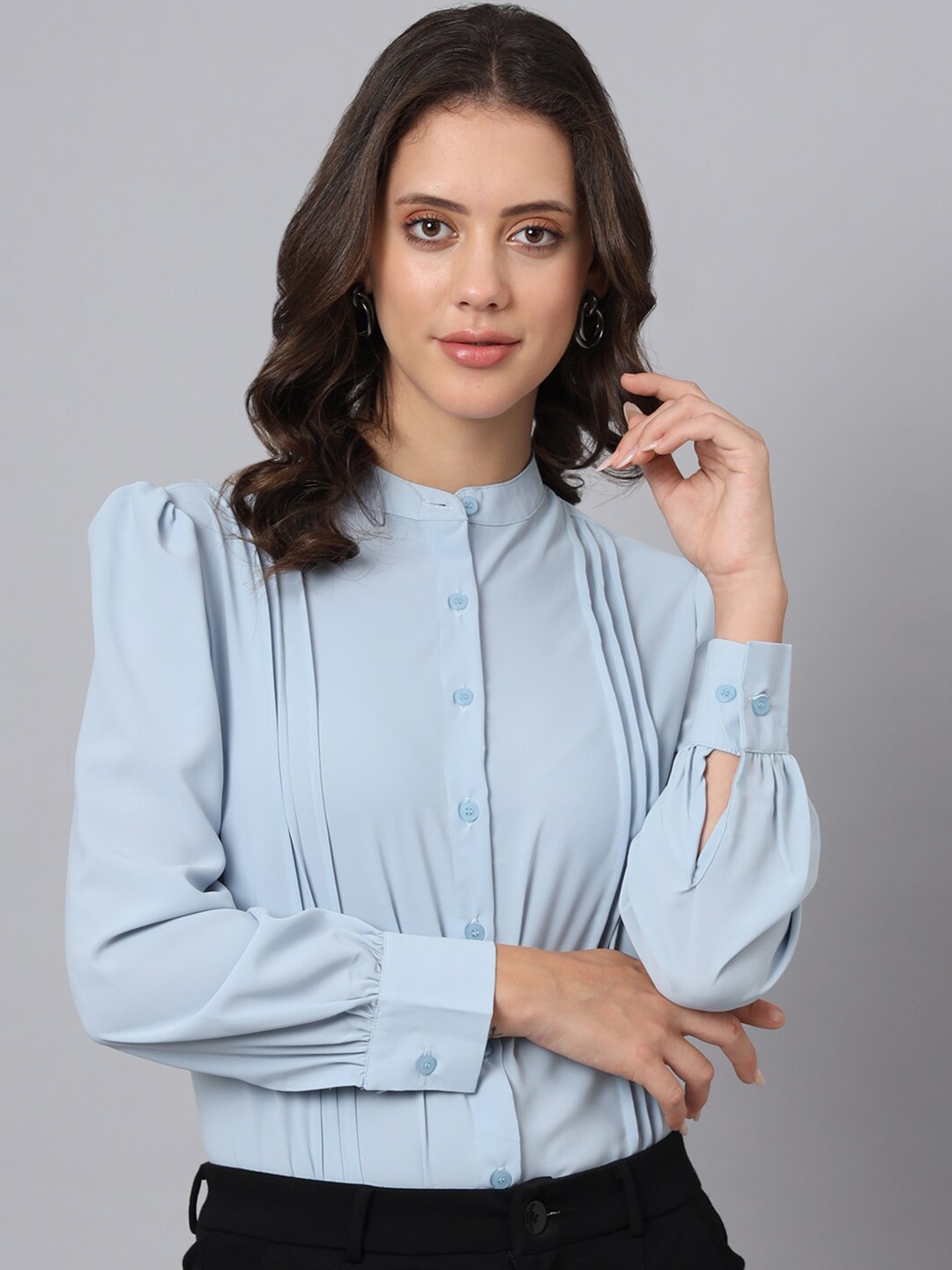 

FITHUB Pleated Cotton Formal Shirt, Blue