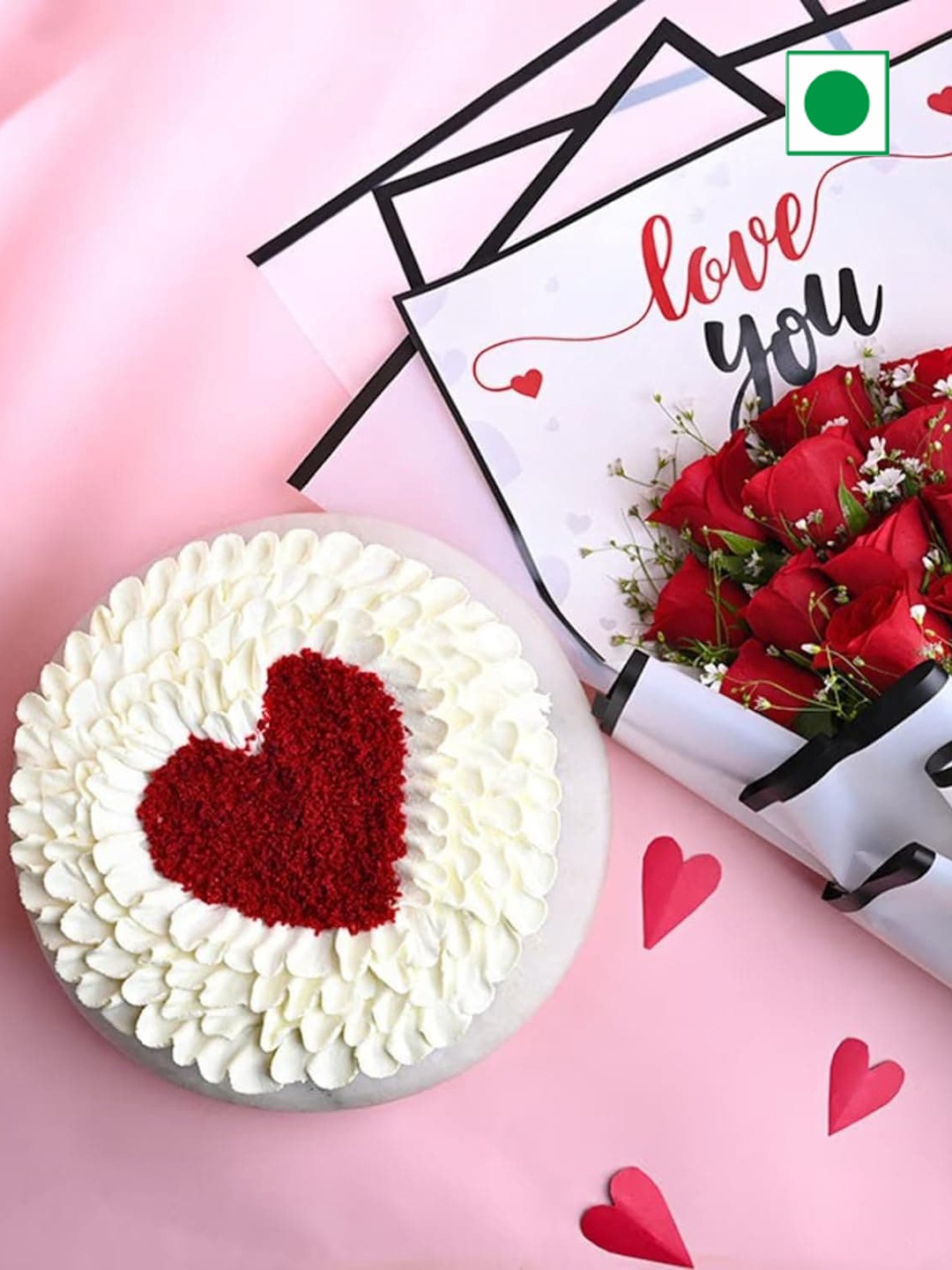 

Floweraura Roses Flowers Bouquet With Delicious Fresh Red Velvet Cake- 500 Gms