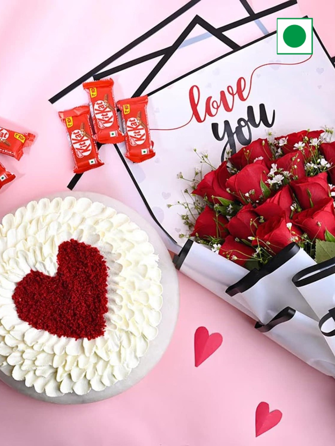 

Floweraura 15-Pcs Red Rose Bouquet With Red Velvet Cake & Chocolate- 500 Gms