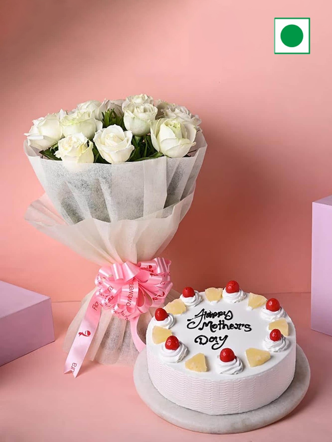 

Floweraura 12-Pcs White Roses Bouquet with Pineapple Cake- 500G