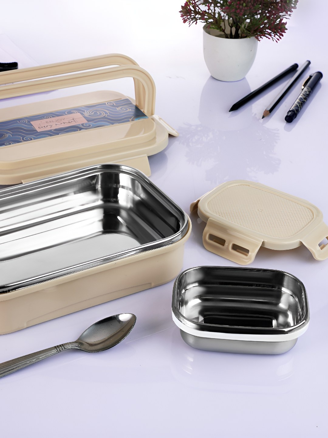 

NABHYA Beige Dishwasher Safe Lunch Box 700 ml