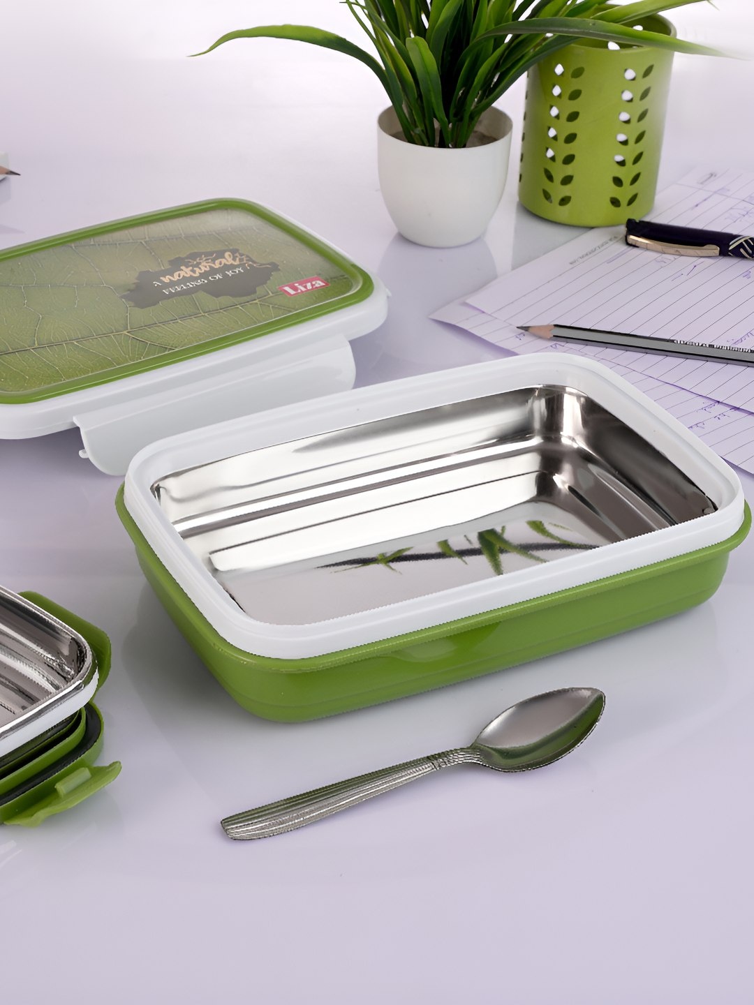 

NABHYA Green Dishwasher Proof Stainless Steel Lunch Box 800 ml