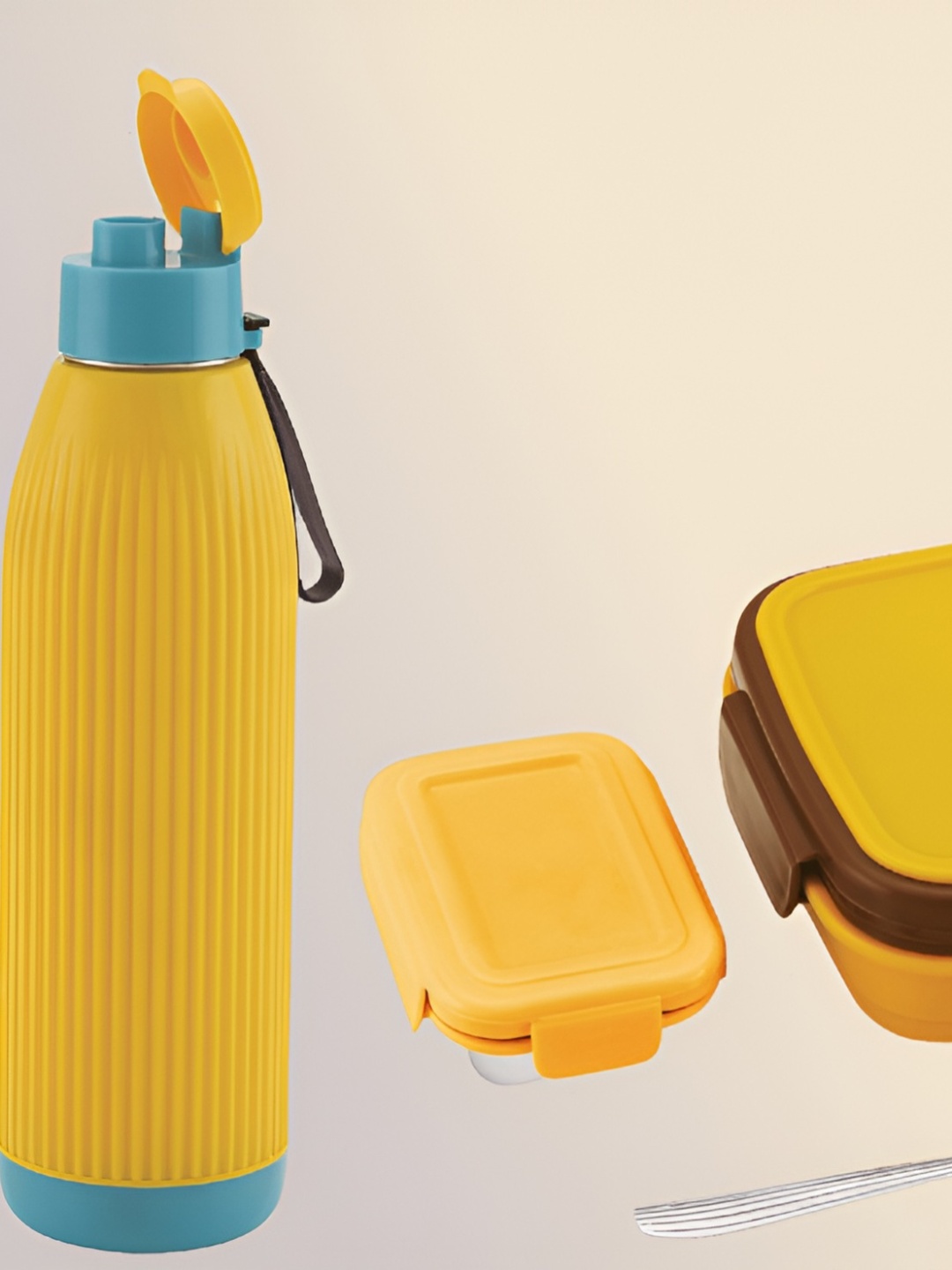 

NABHYA Yellow Stainless Steel Lunch Box & Water Bottle