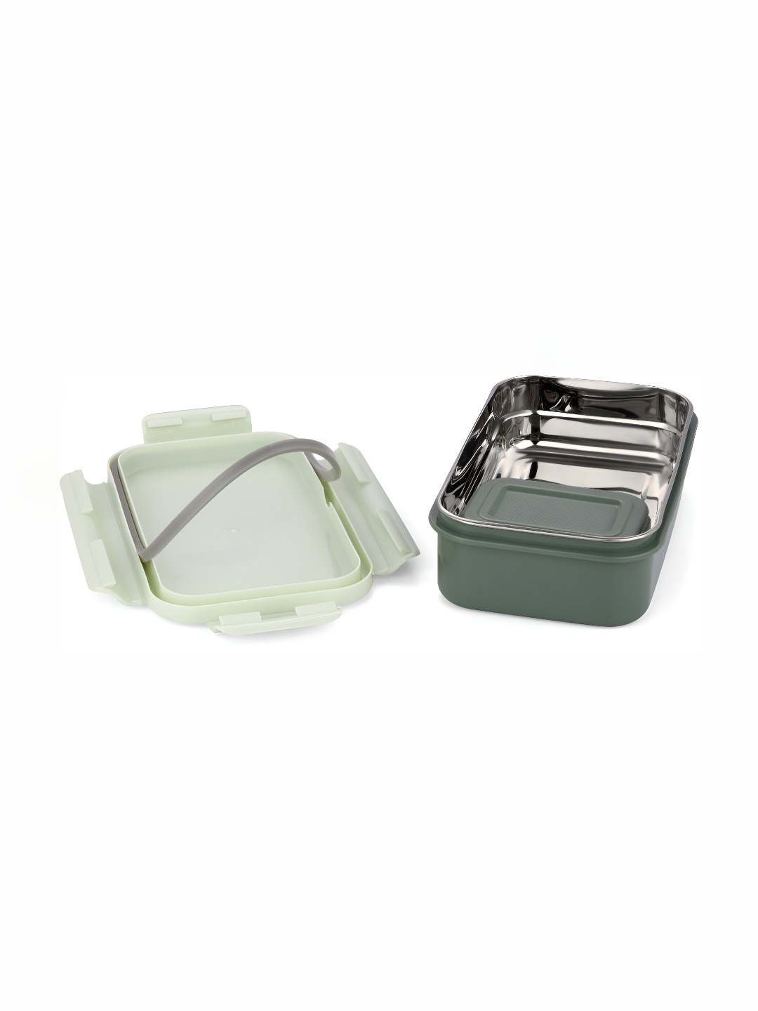 

NABHYA Grey Dishwasher Safe Stainless Steel Lunch Box 870 ml, Green