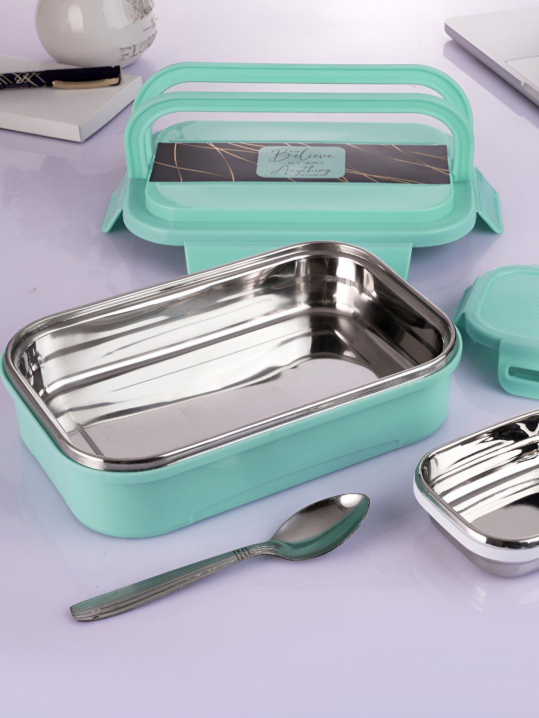 

NABHYA Green 2 Pieces Stainless Steel Lunch Box, Blue