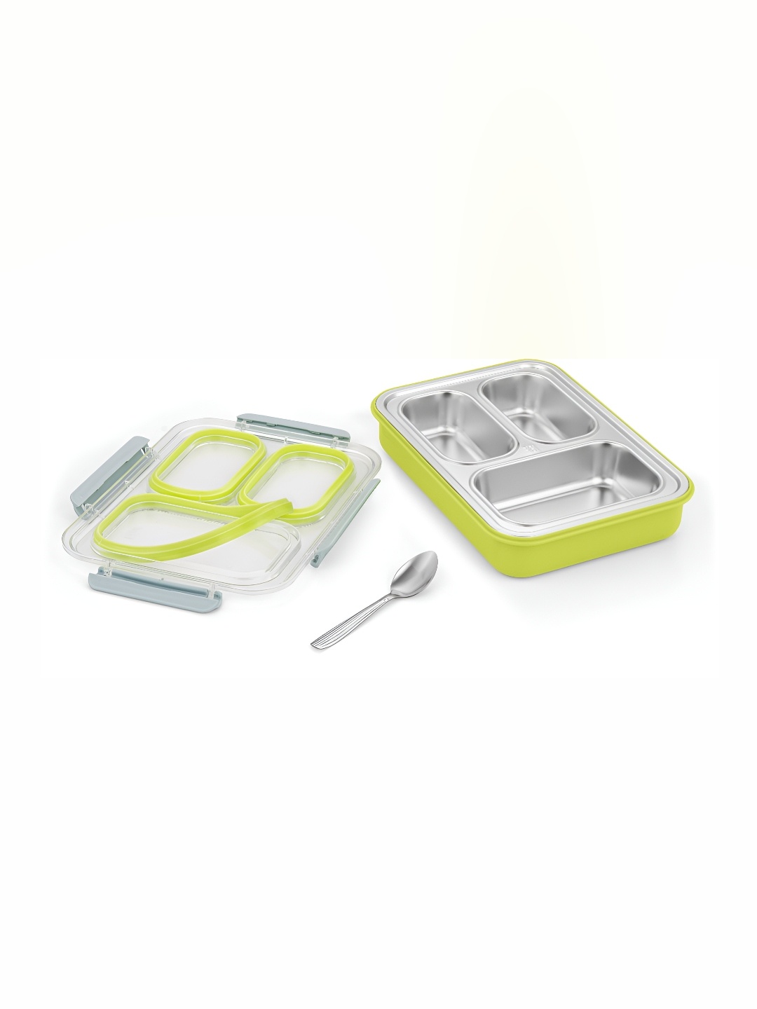 

NABHYA Green 2 Pieces Dishwasher-Safe Stainless Steel Lunch Box With Spoon