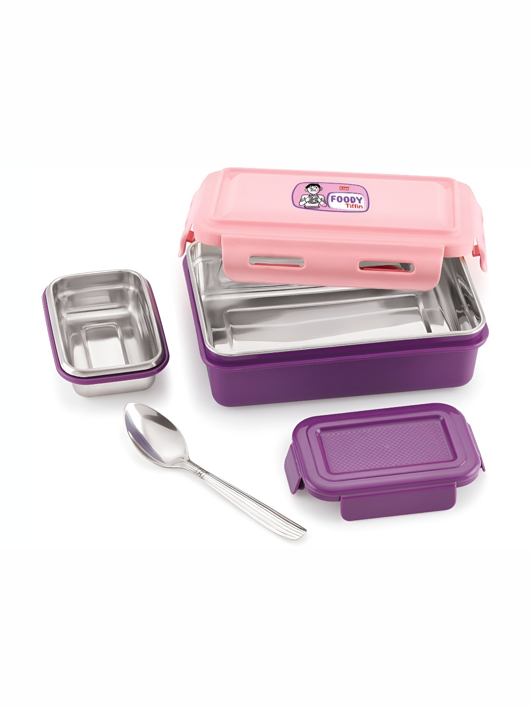 

NABHYA Purple 3 Pieces Stainless Steel Dishwasher Safe Lunch Box