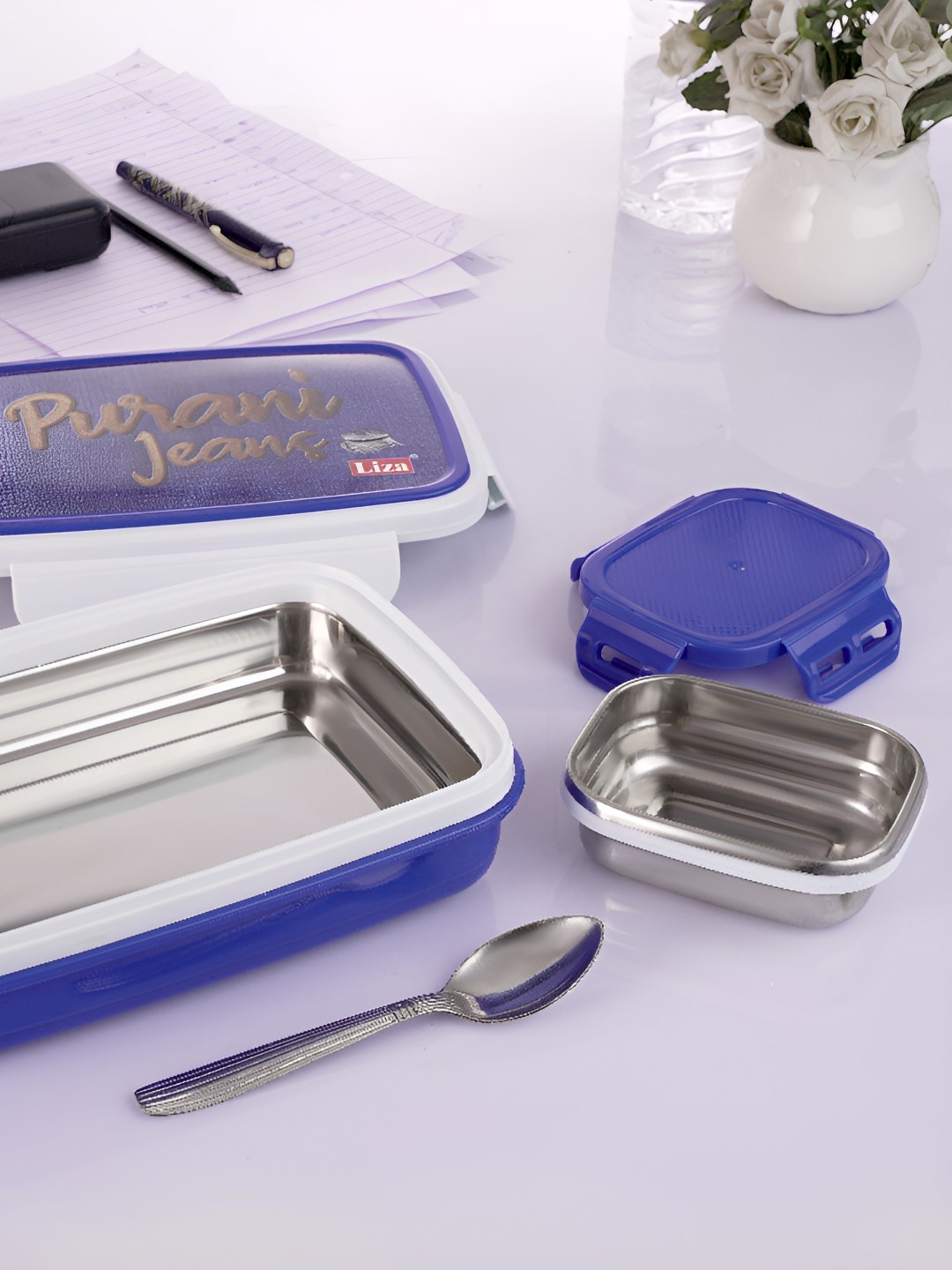 

NABHYA Purple Dishwasher Safe Lunch Box, Blue