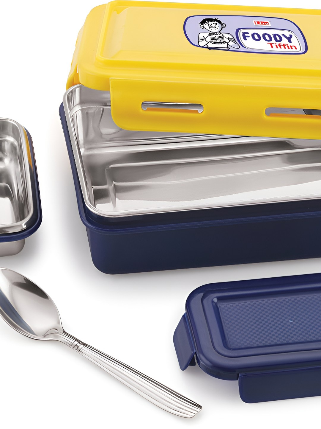 

NABHYA Yellow & Grey Printed Stainless Steel Leak Proof Lunch Box With Spoon