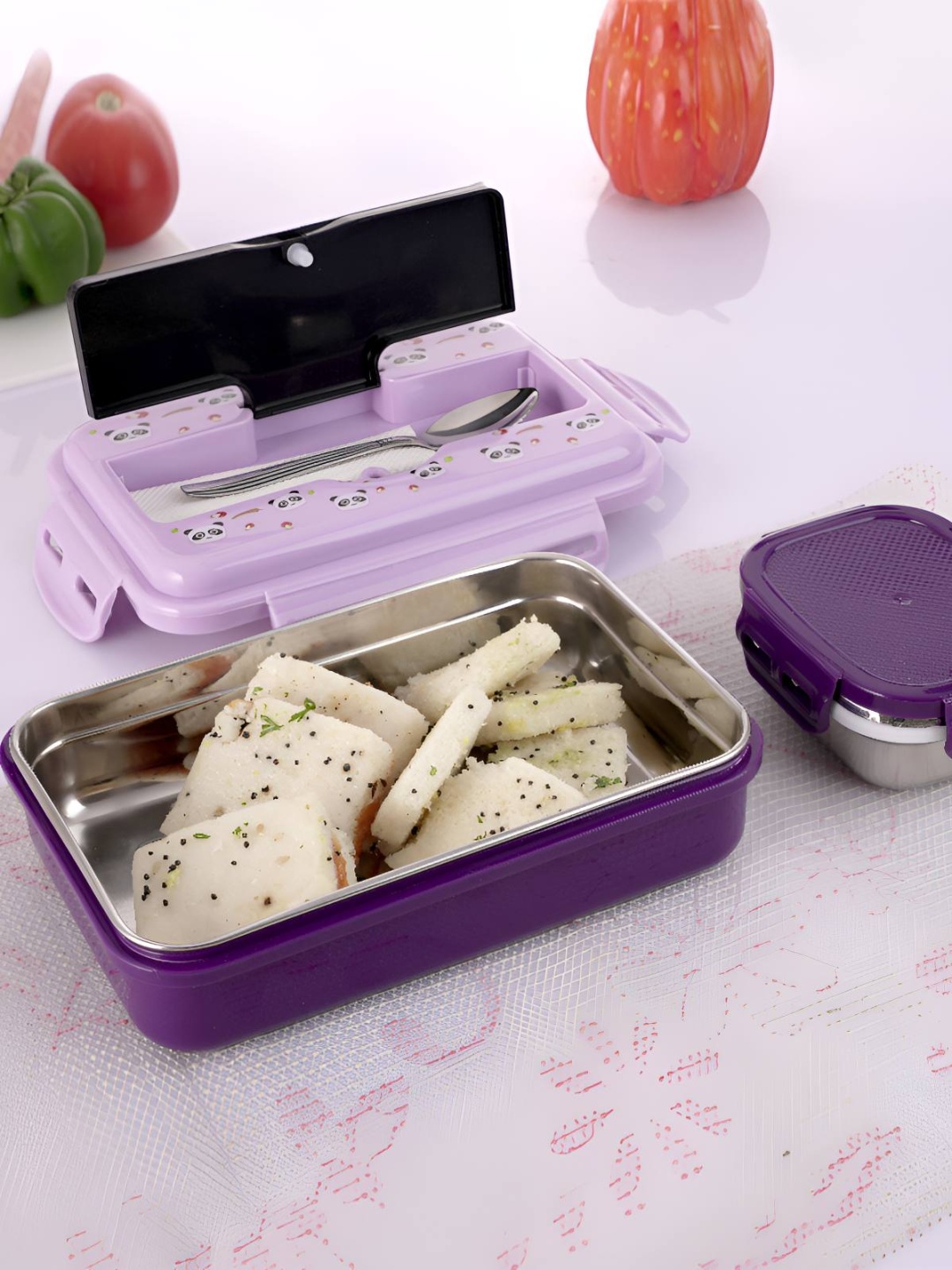 

NABHYA Purple Stainless Steel Dishwasher Safe Lunch Box 900 ml