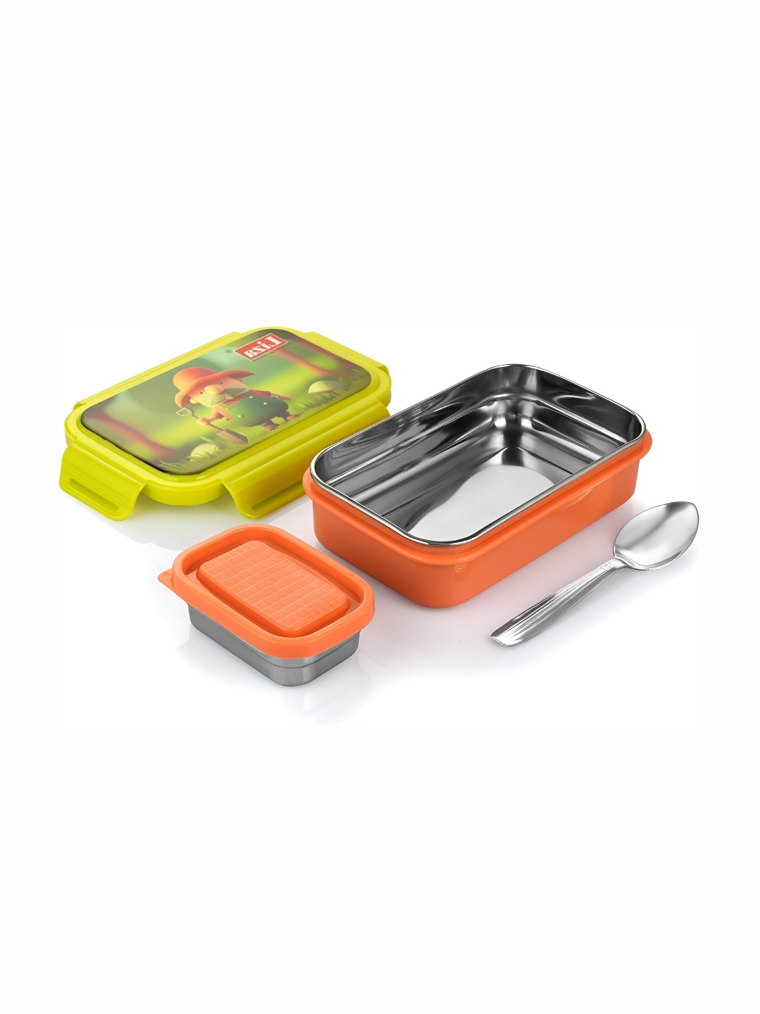 

NABHYA Green & Orange-Coloured Stainless Steel Lunch Box