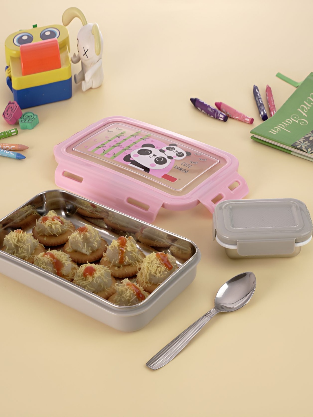 

NABHYA Pink Printed Stainless Steel Lunch Box