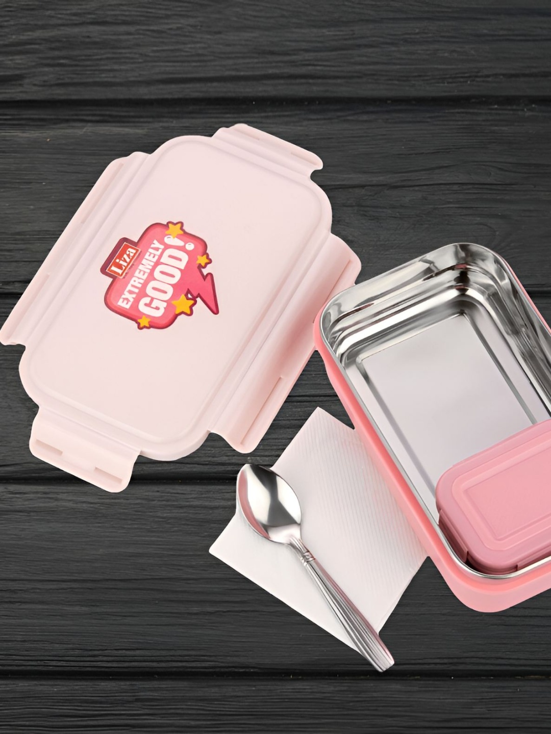 

NABHYA Pink 3 Pieces Stainless Steel Dishwasher Safe Lunch Box 870 ml