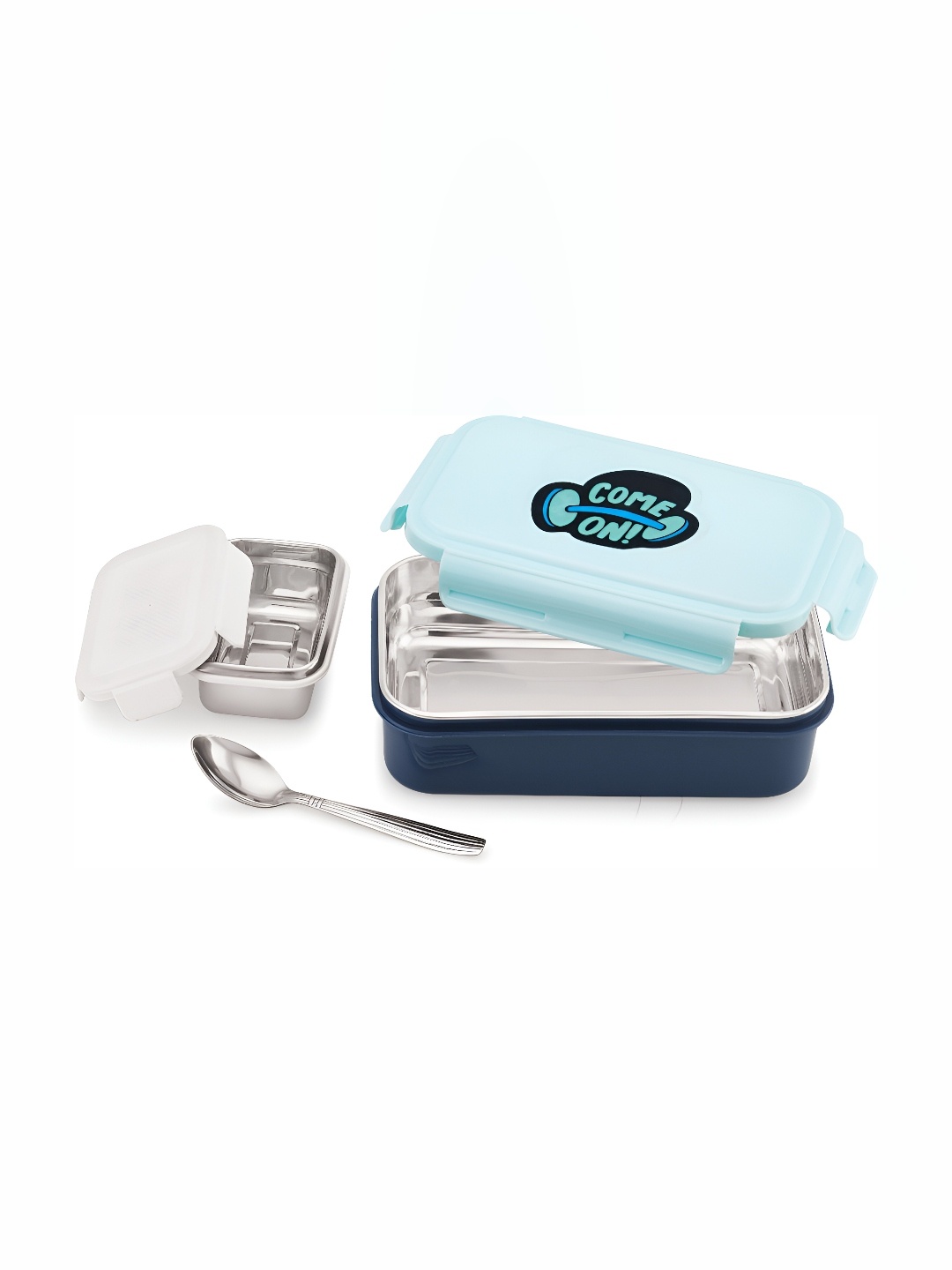 

NABHYA Blue & Silver Toned Stainless Steel Dishwasher Safe Lunch Box
