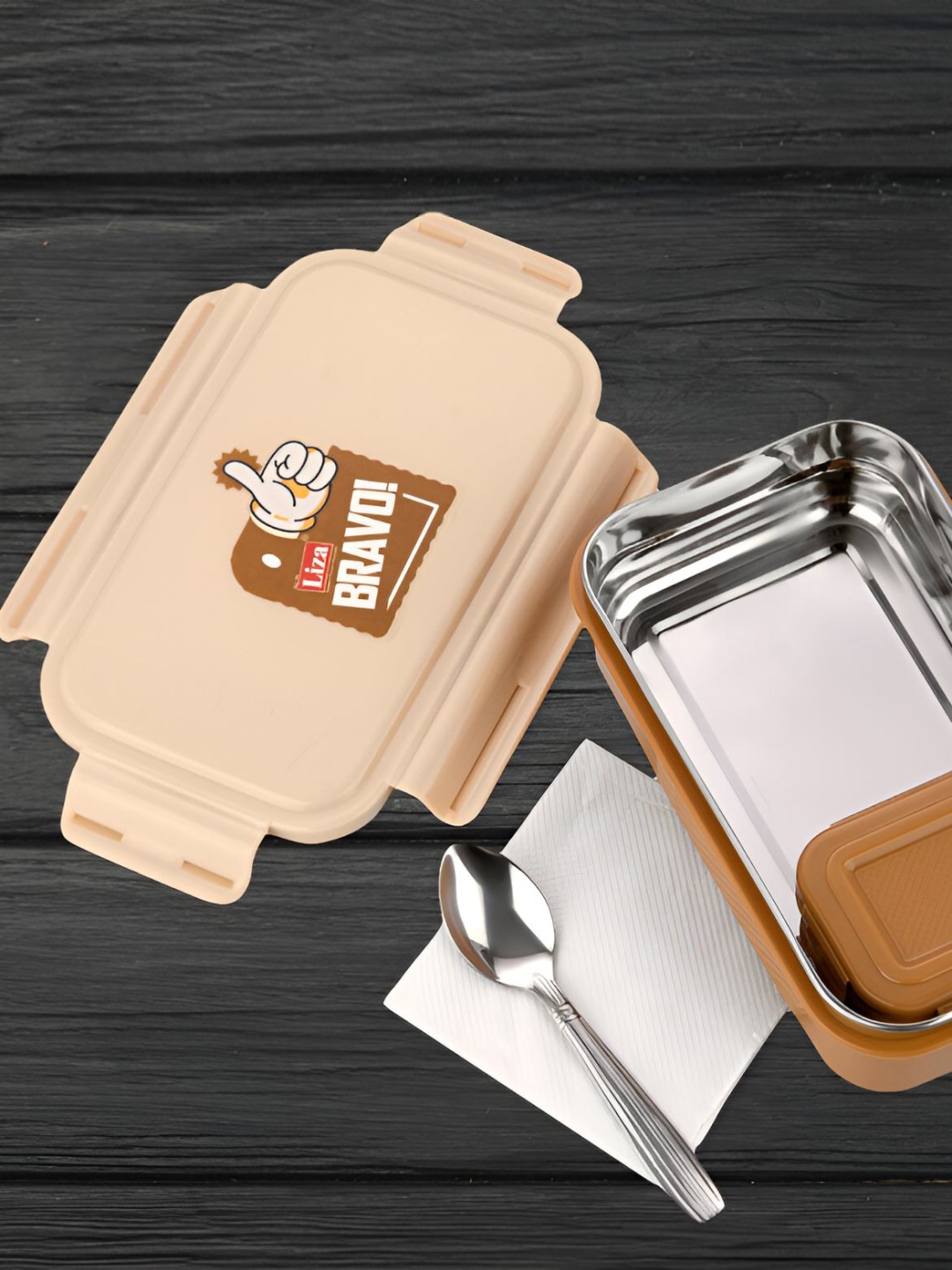 

NABHYA Brown 3 Pieces Printed Stainless Steel Lunch Box