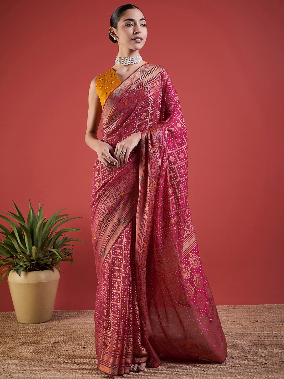

Anouk Rose Bandhani Printed Brasso Bandhani Saree