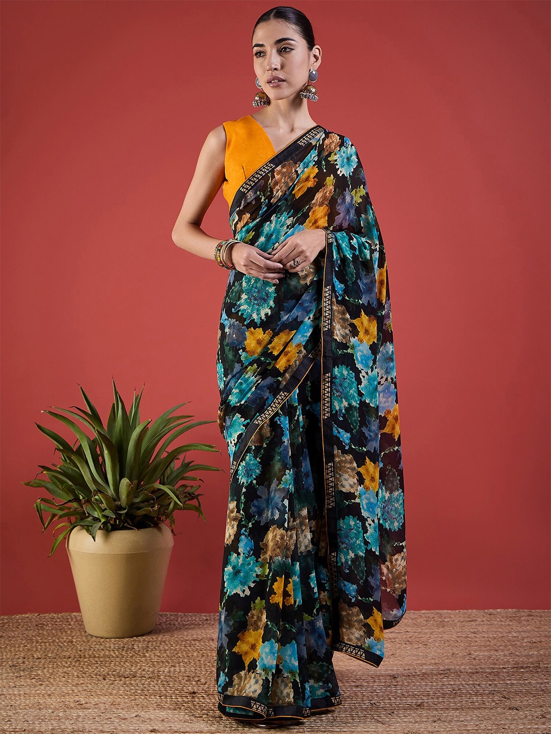 

Anouk Blue Floral Printed Pure Georgette Saree