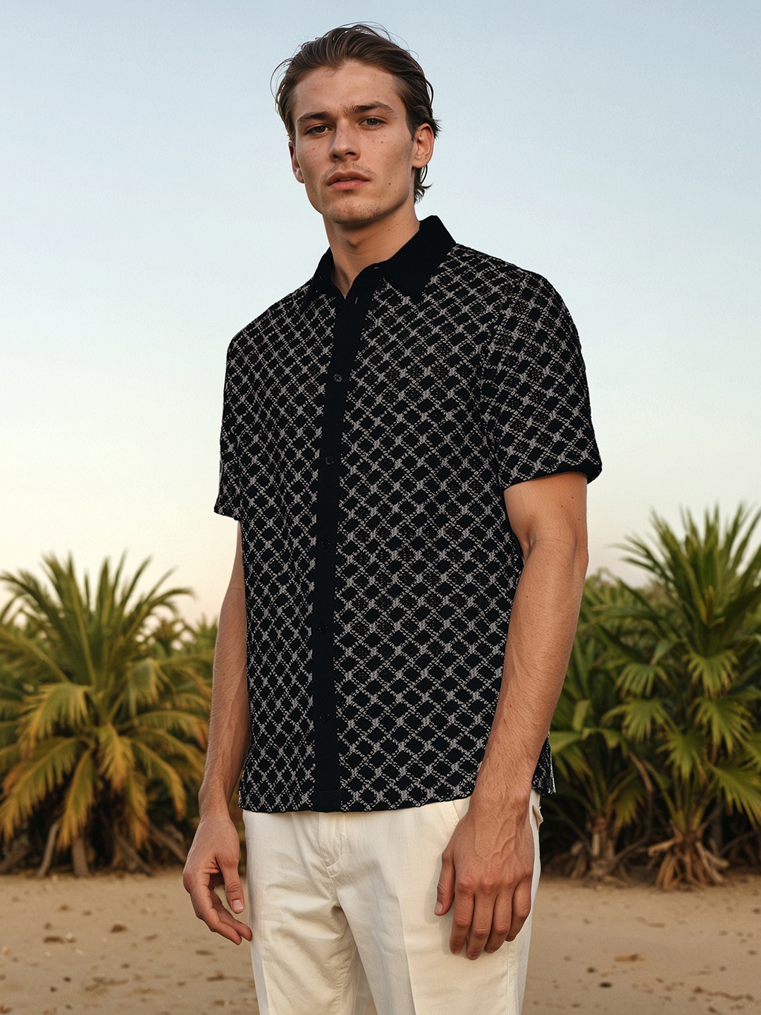 

H&M Crochet Short Sleeve Shirt, Black