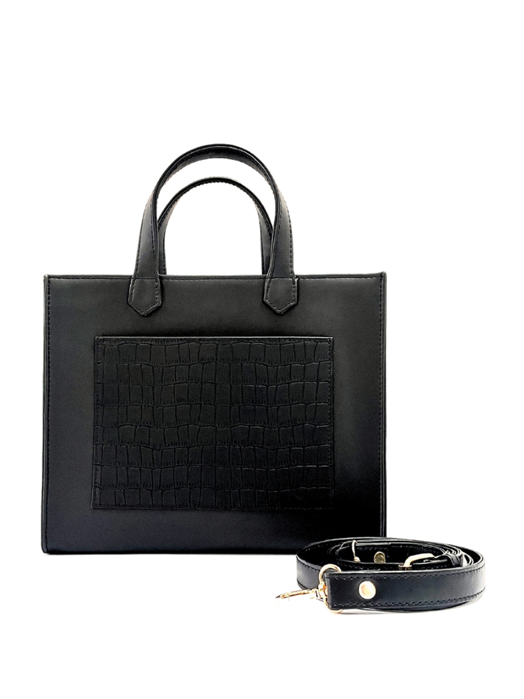 

Hues Studio Solid Structured Sling Bag, Black