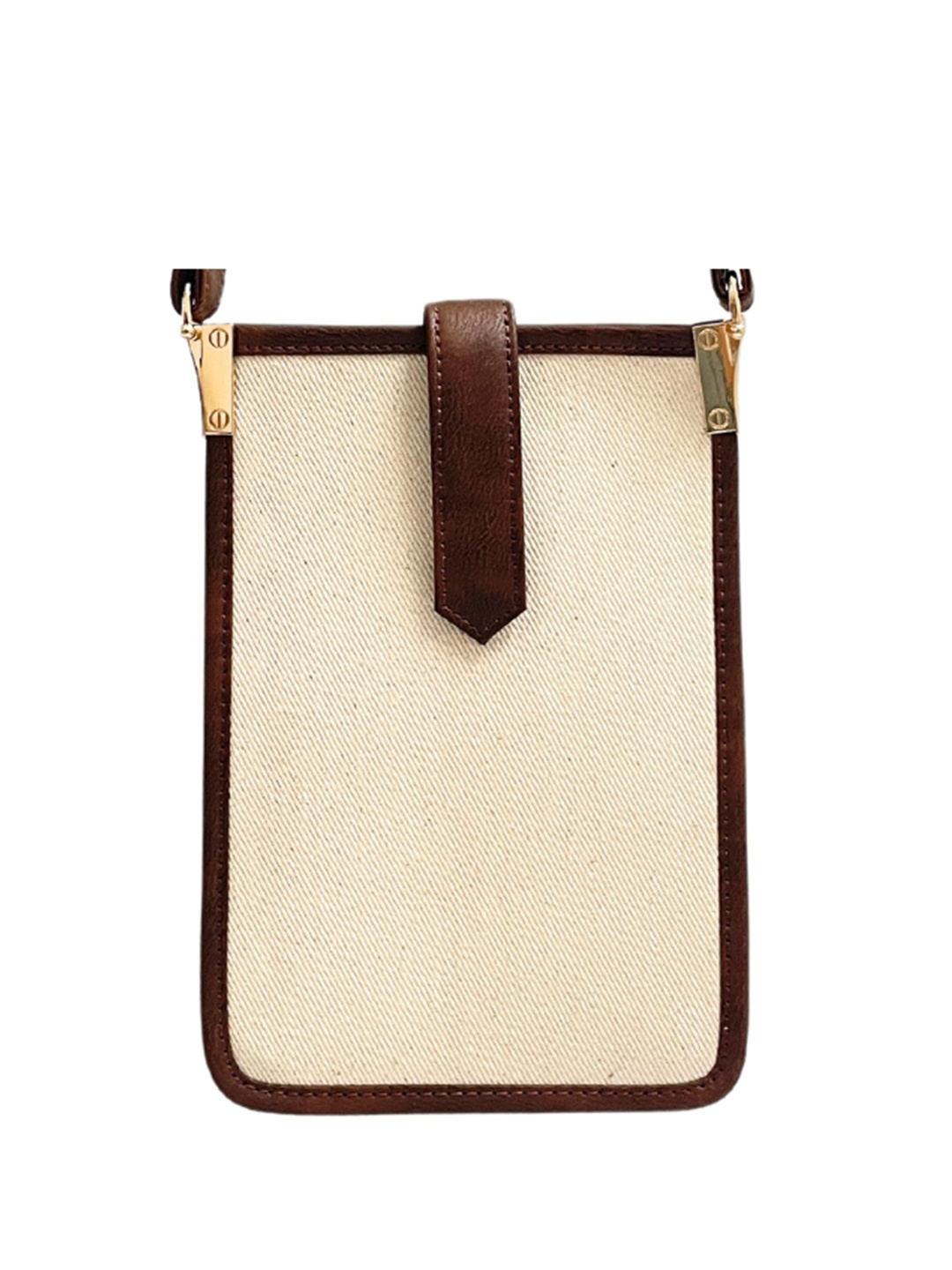 

Hues Studio Canvas Phone Sling Bag with Non Detachable Sling Strap, Brown