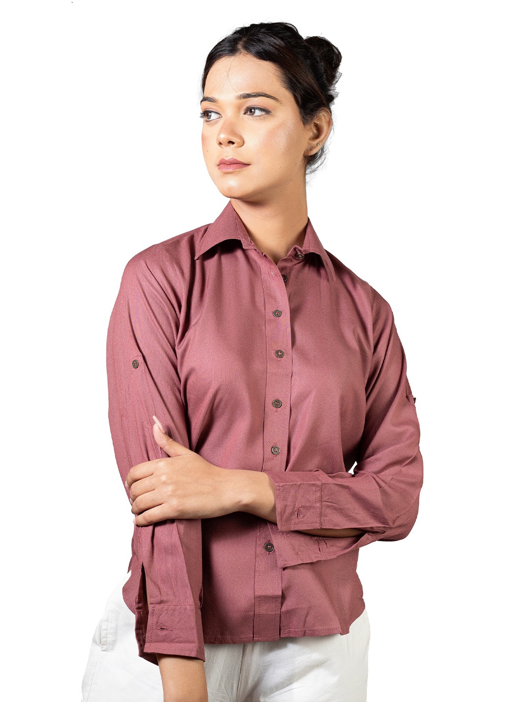 

SHOOLIN Comfort Fit Spread Collar Casual Shirt, Rose