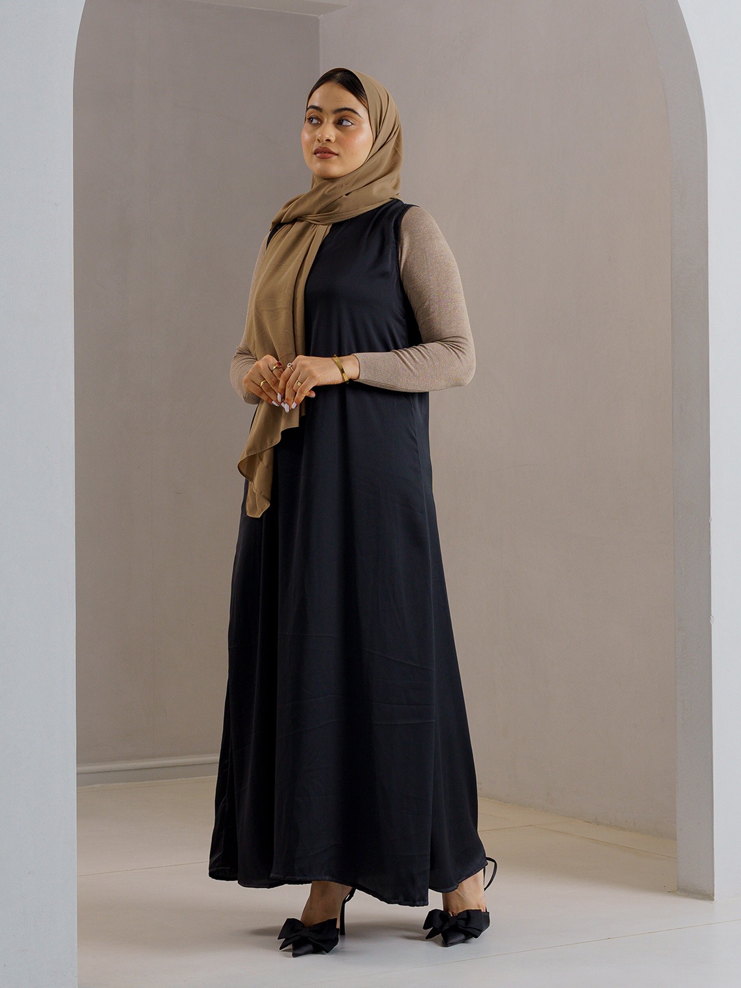 

Modest Essentials Satin Maxi Dress, Black