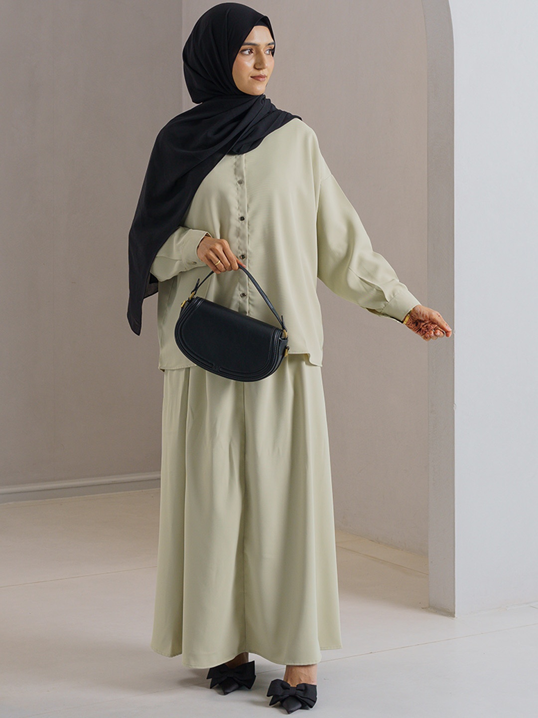 

Modest Essentials Long Sleeves Shirt With Skirt, Sea green