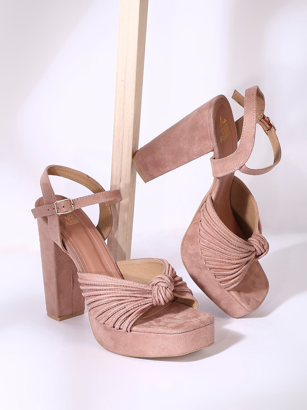 

Tao Paris Textured Open Toe Suede Block Heels, Peach