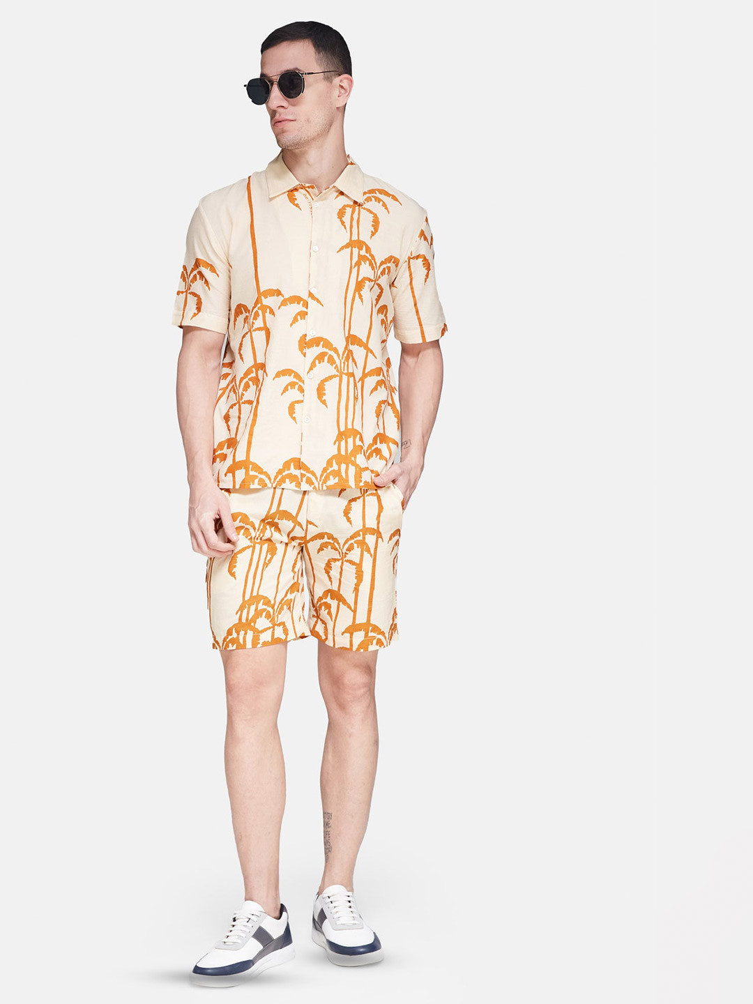 

Be Sunset Ibiza Tela Verona Unisex Comfort Fit Geometric Printed Pure Cotton Shirt, Yellow