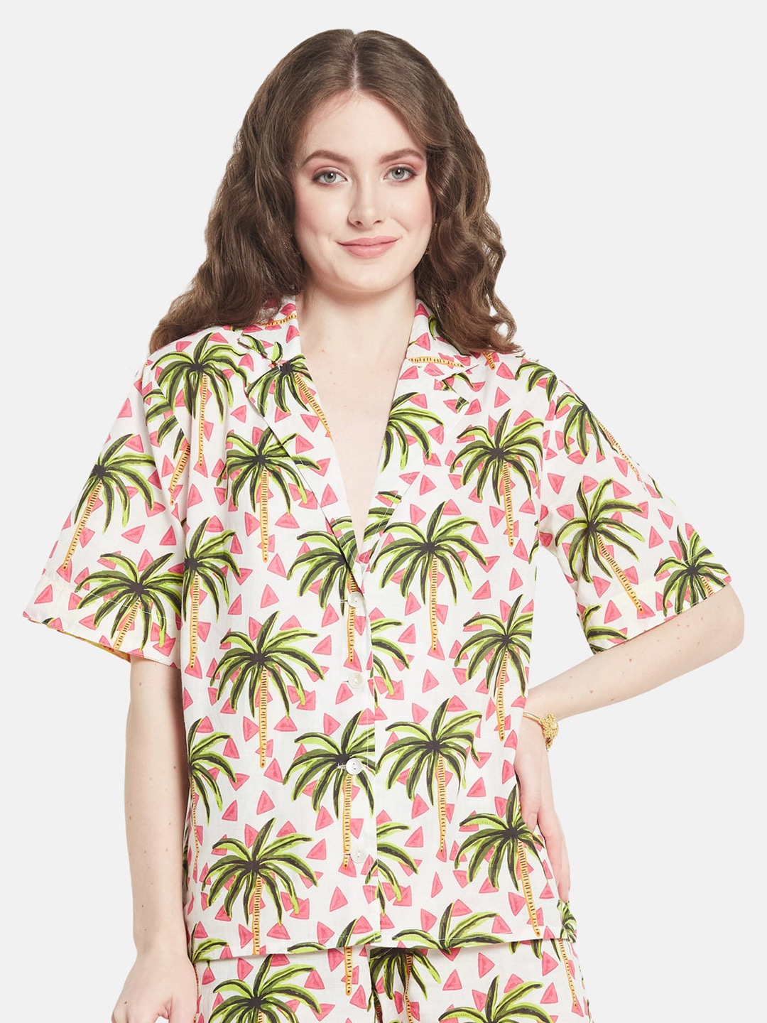 

Be Sunset Ibiza Mare Comfort Fit Floral Printed Pure Cotton Shirt, White