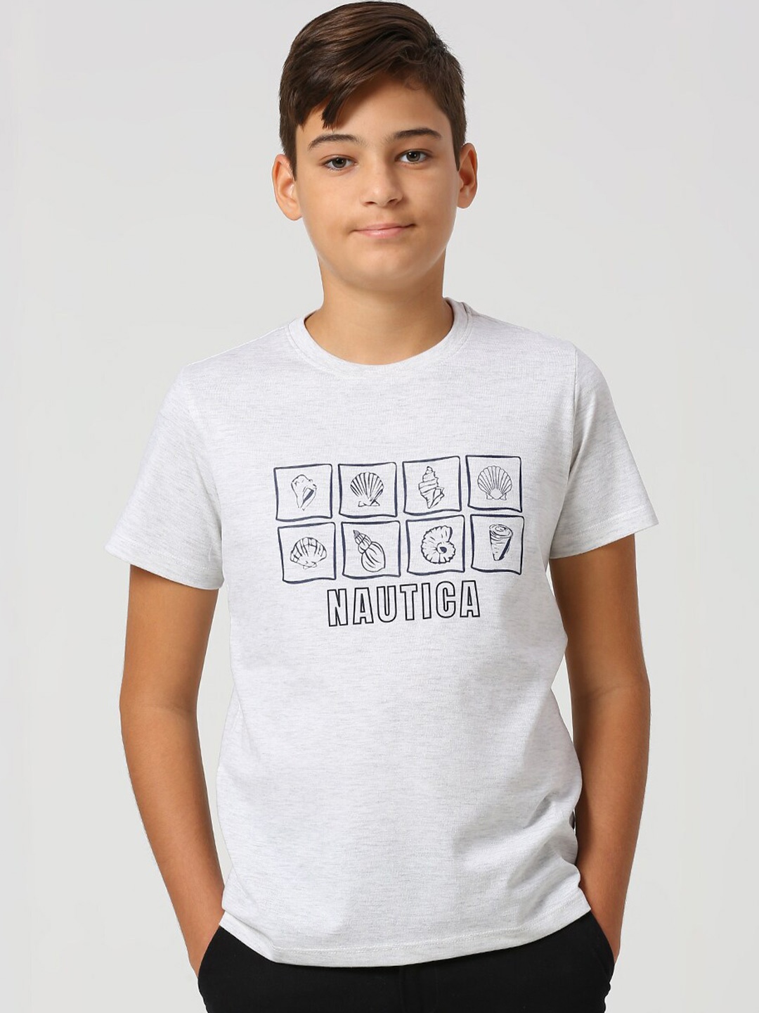 

Nautica Boys Typography Printed Short Sleeves T-shirt, Grey melange
