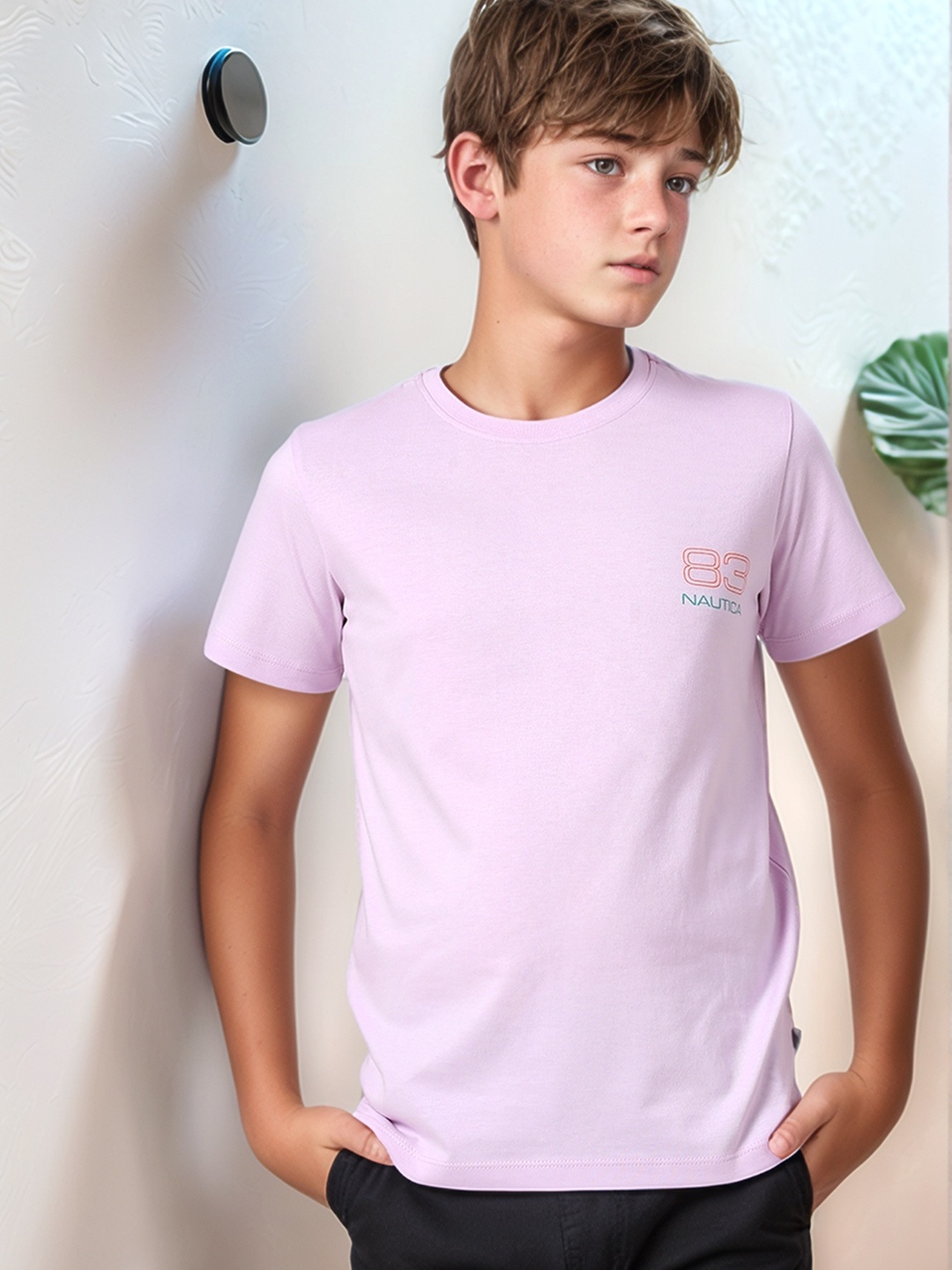 

Nautica Boys Graphic Printed Cotton T-shirt, Lavender
