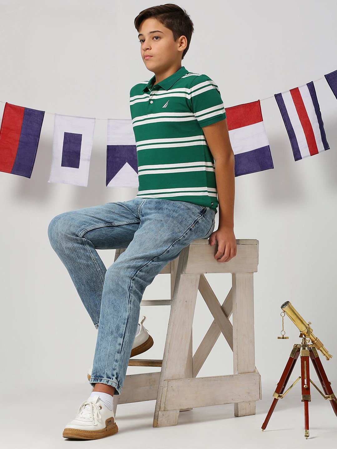 

Nautica Boys Polo Collar Pure Cotton Striped T-shirt, Green