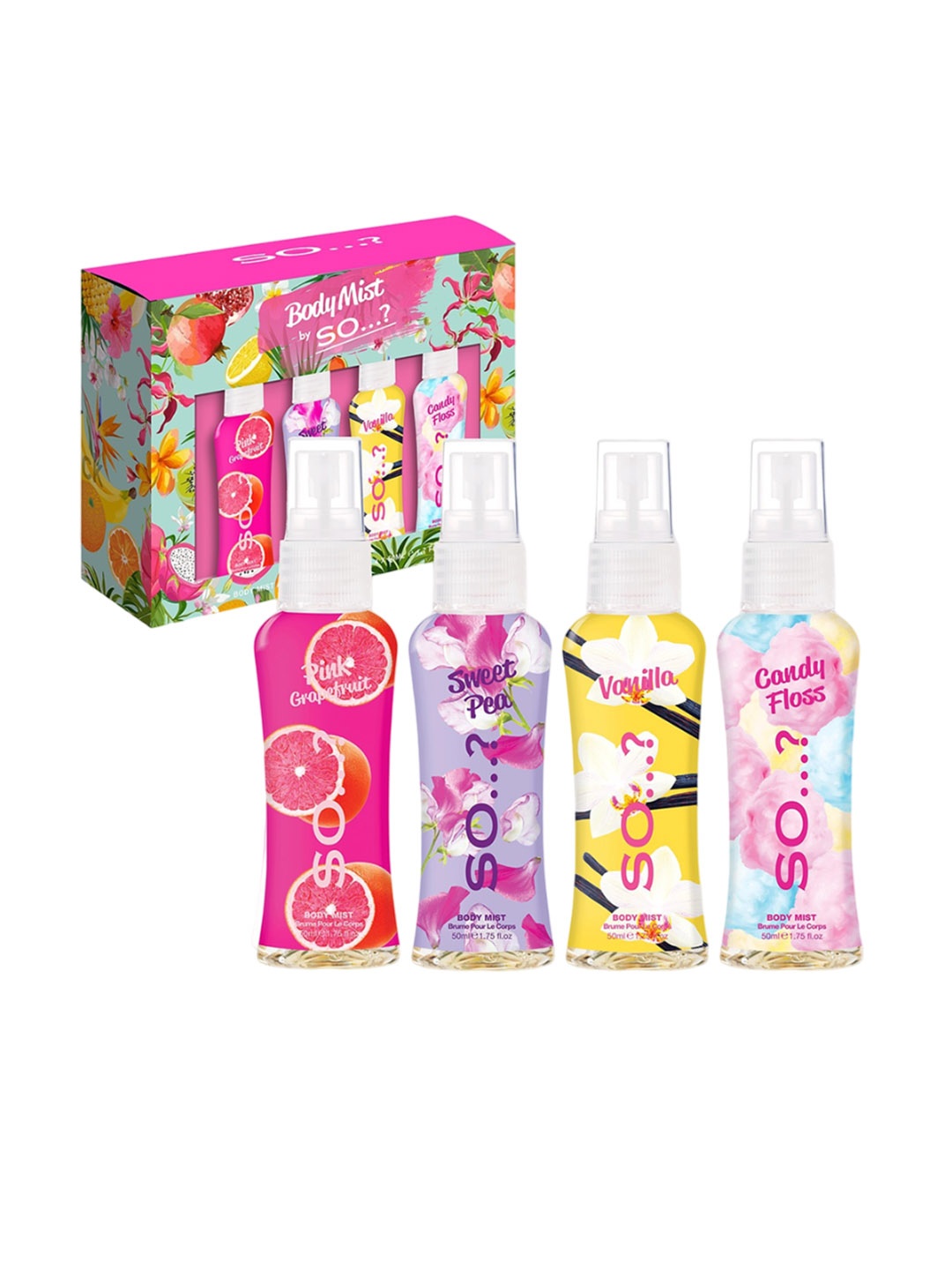 

SO Women Pink Grapefruit, Candy Floss, Sweet Pea & Vanilla Set Of 4 Body Mist - 50ml Each, White