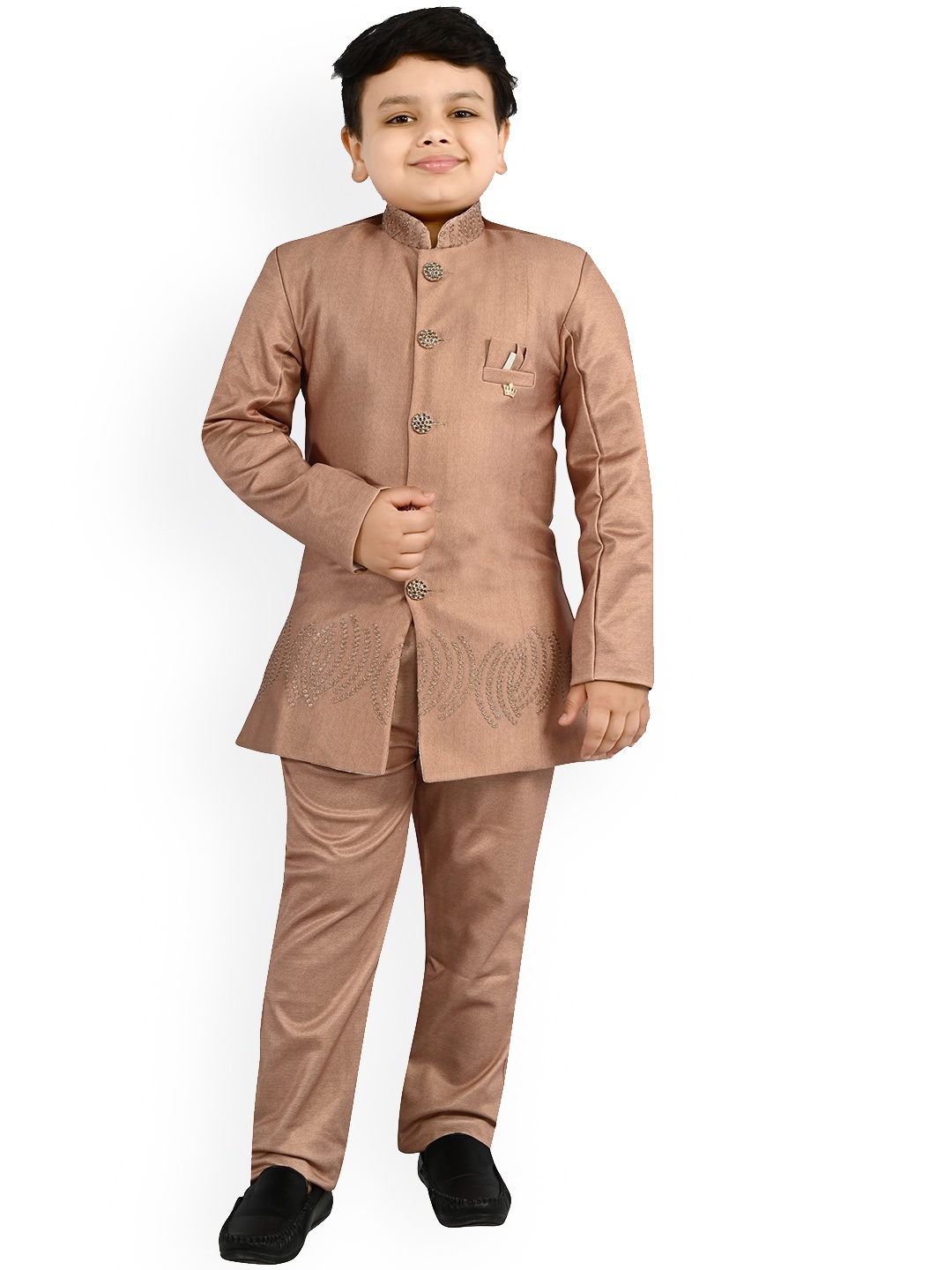 

BAESD Boys Self Design Mandarin Collar Sherwani Set, Brown