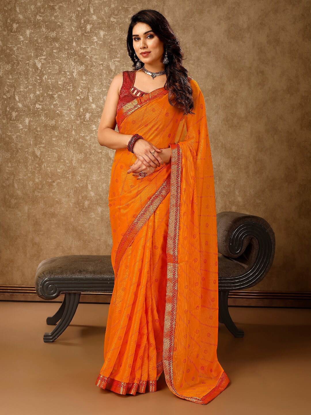 

HERE&NOW Floral Embellished Zari Pure Chiffon Saree, Yellow