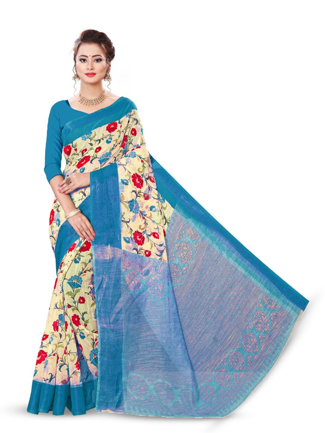 

Marabout Floral Printed Saree, Cream