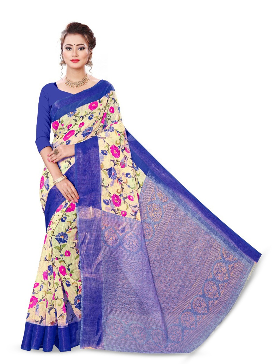 

Marabout Floral Printed Banarasi Saree, Blue