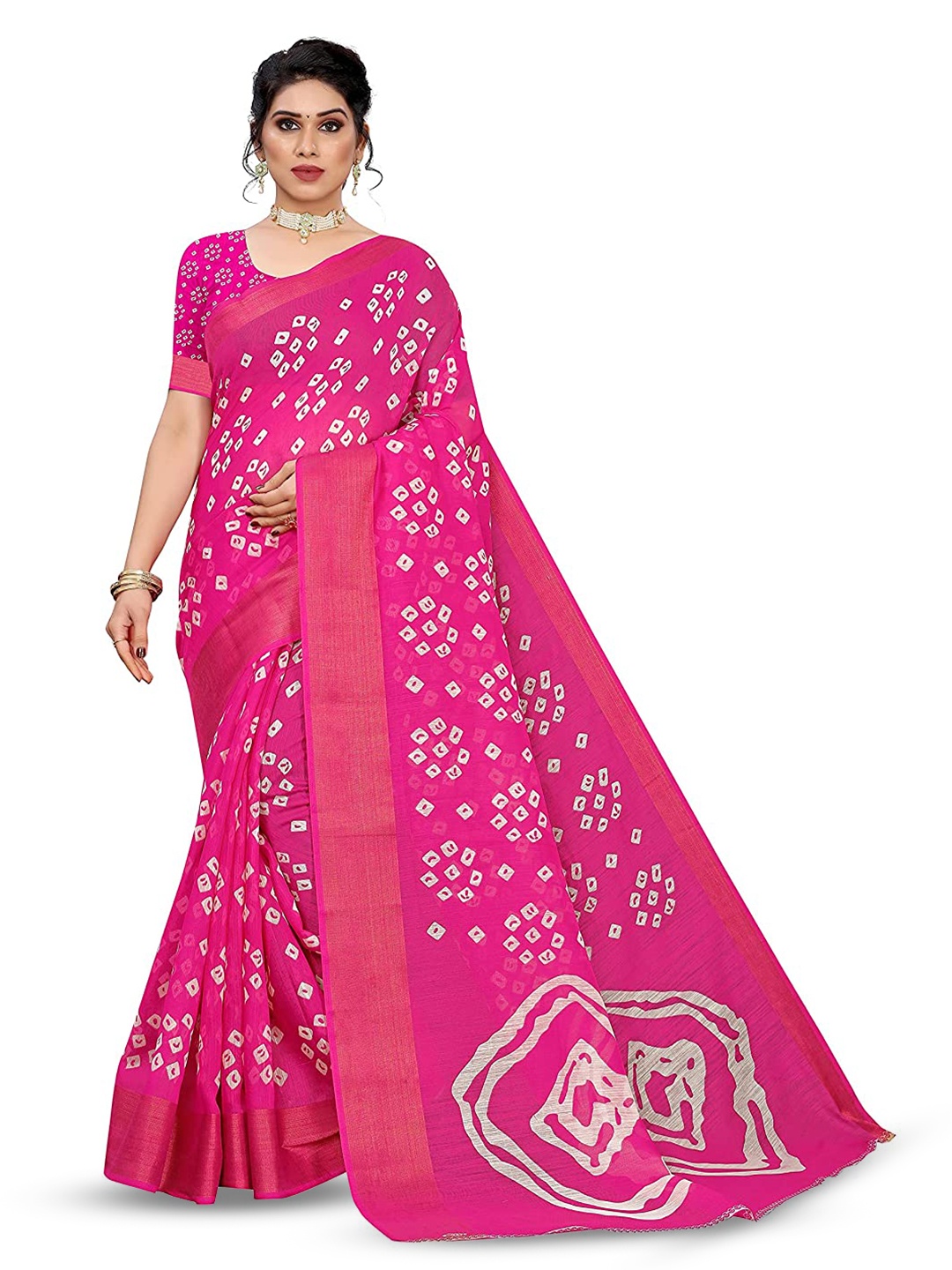 

Marabout Geometric Printed Zari Saree, Pink